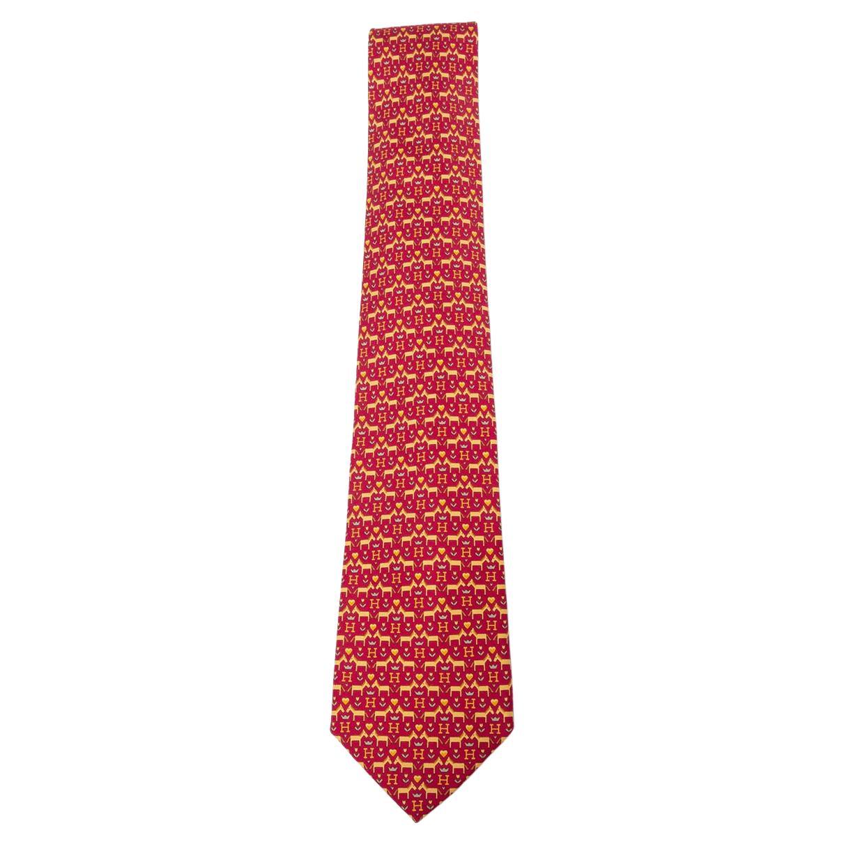 burgundy & beige Seiden-Twill 7931 HORSES & H Krawatte von Hermès