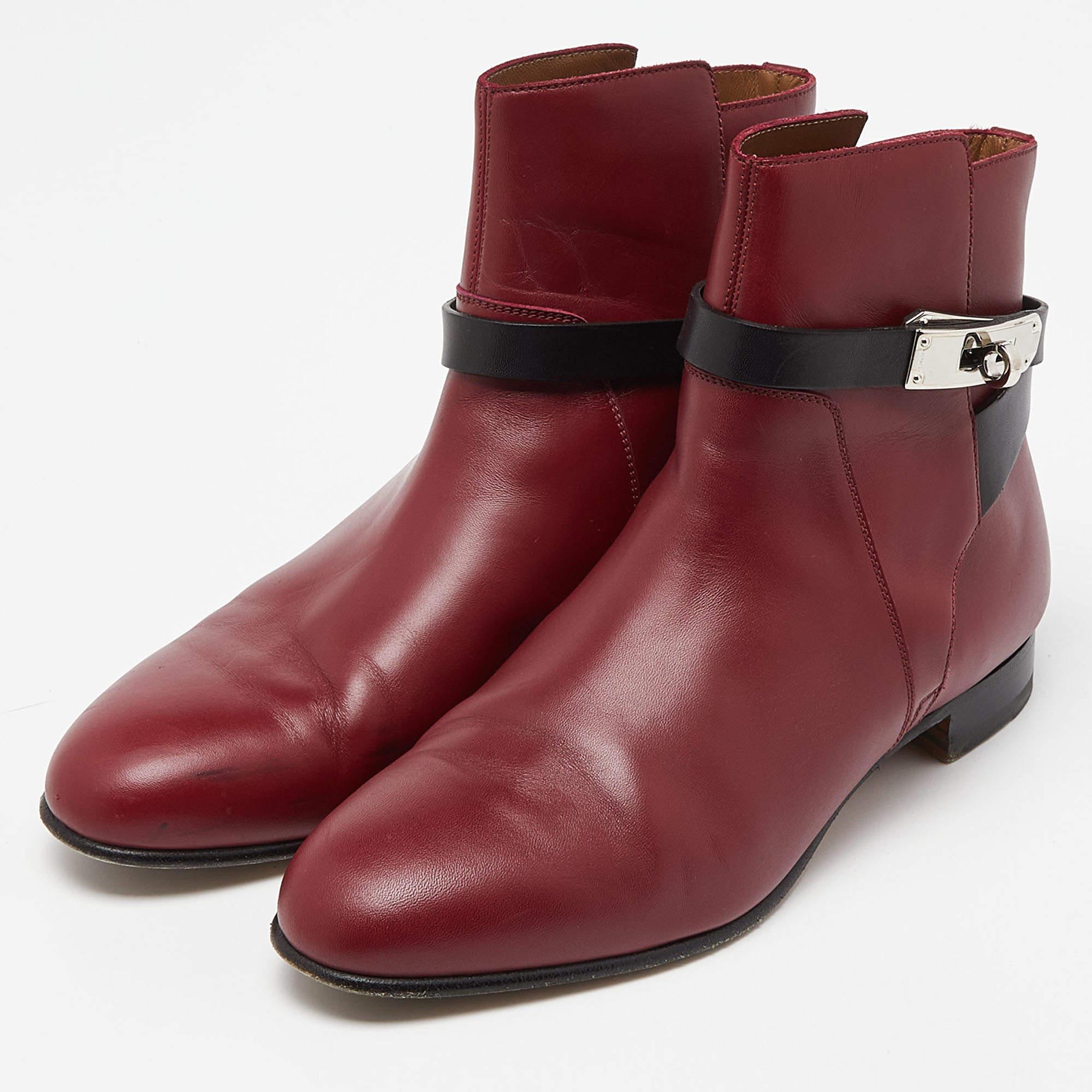 Hermes Burgundy/Black Leather Neo Ankle Boots Size 39 4