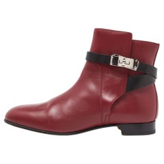 Hermes Burgundy/Black Leather Neo Ankle Boots Size 39