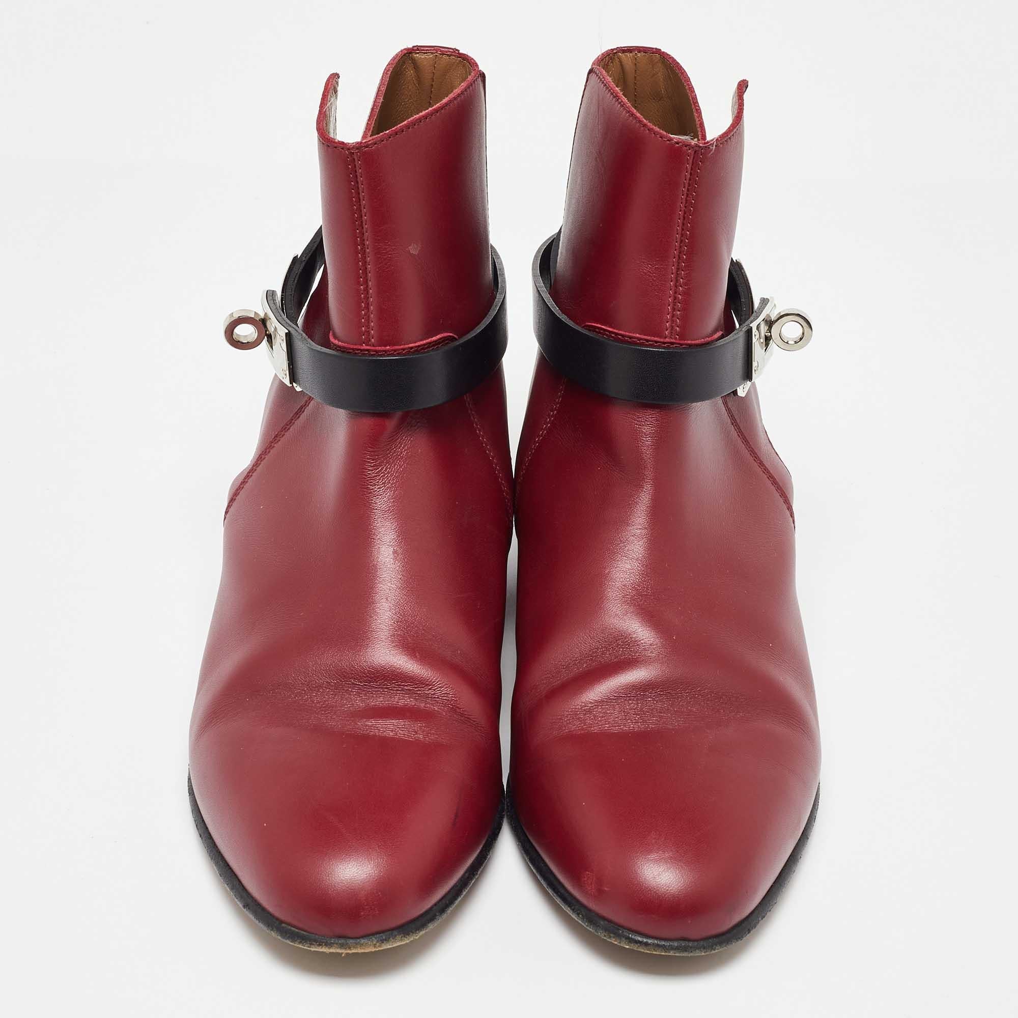 Brown Hermes Burgundy/Black Leather Neo Ankle Length Boots Size 37