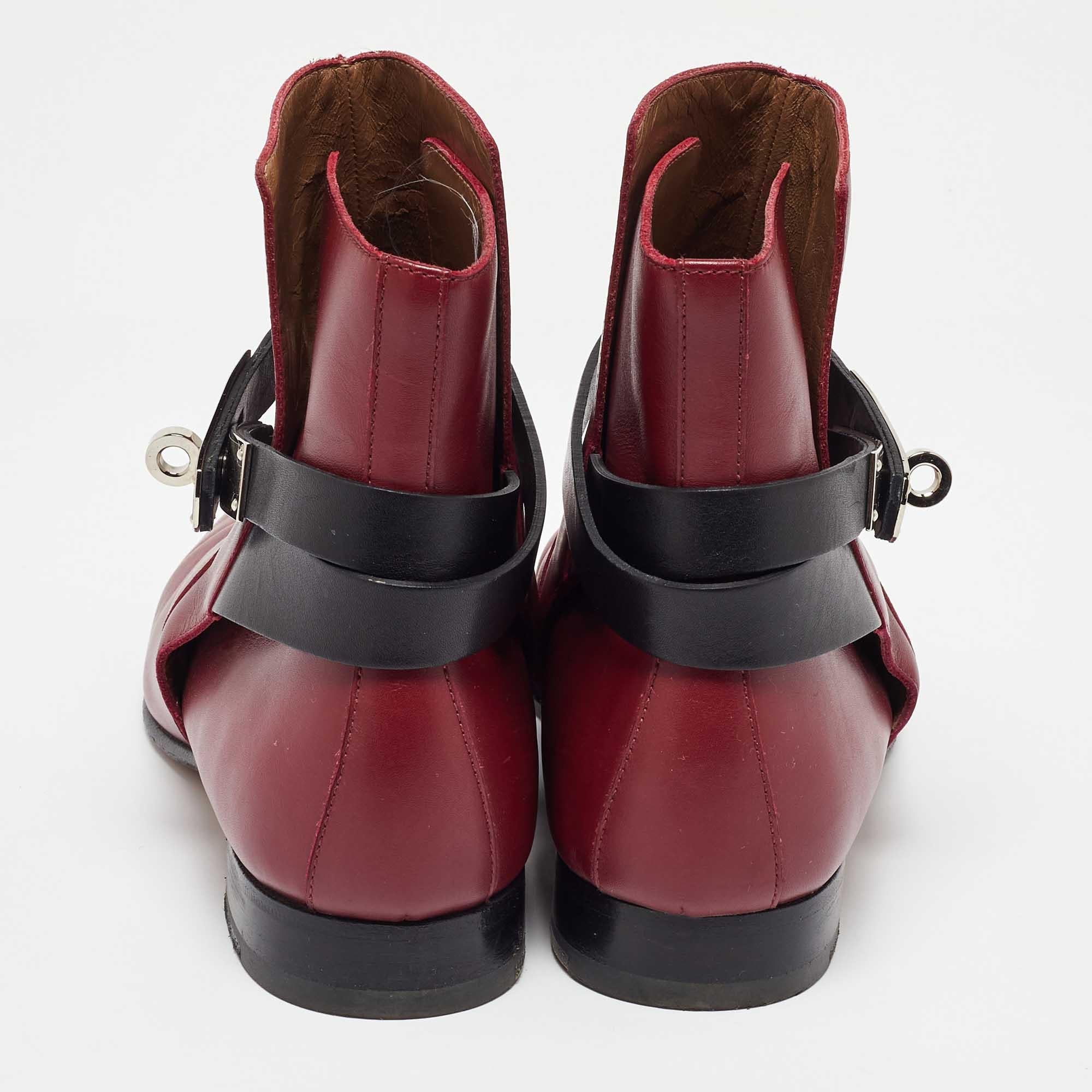 Women's Hermes Burgundy/Black Leather Neo Ankle Length Boots Size 37