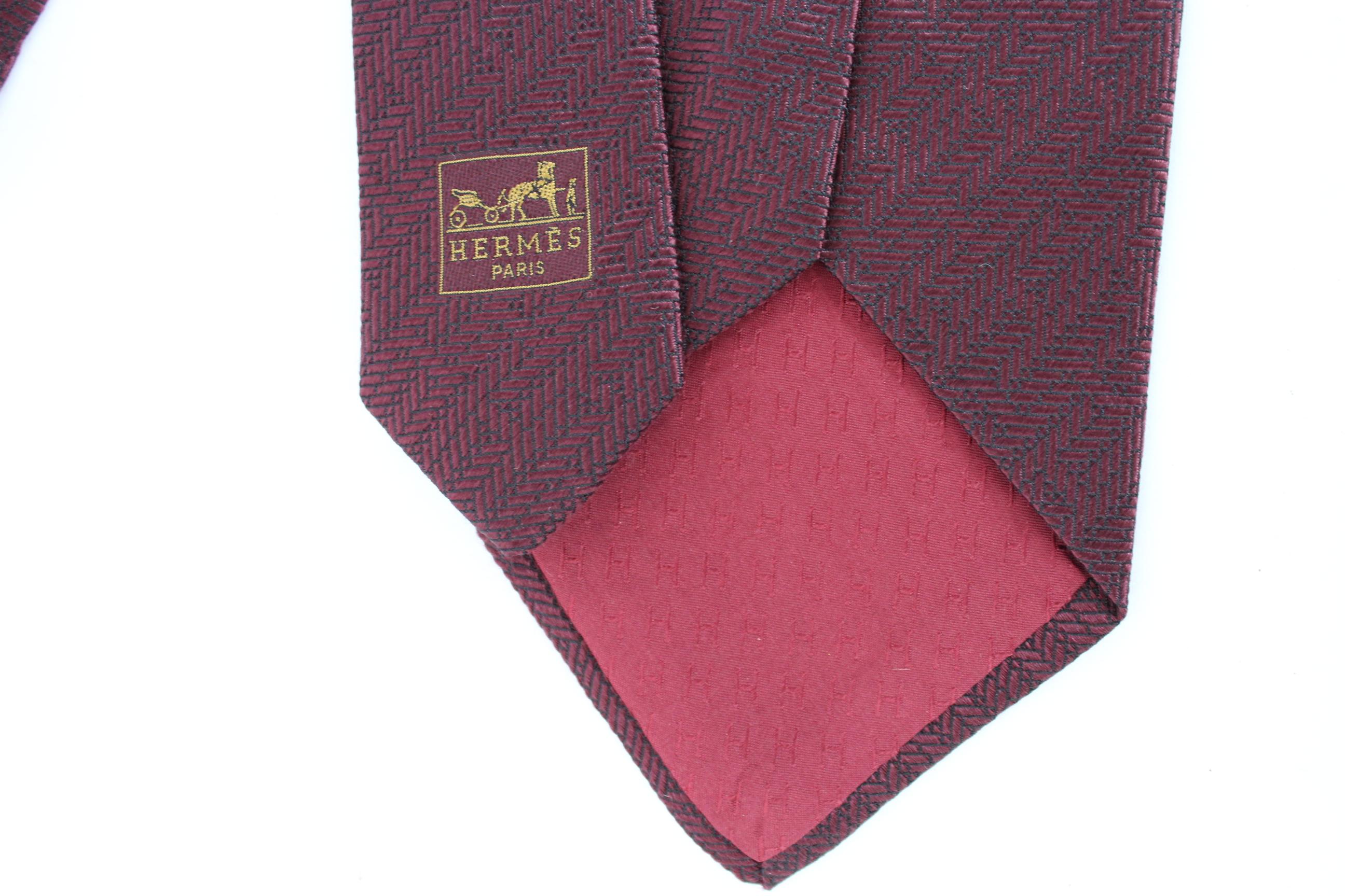 Men's Hermes Burgundy Black Silk Geometric Classic Evening Tie