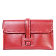 Hermes Burgundy Box Calfskin Jige Clutch