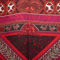 HERMES burgundy & brown cashmere silk SUR UN TAPIS VOLANT 90 Scarf