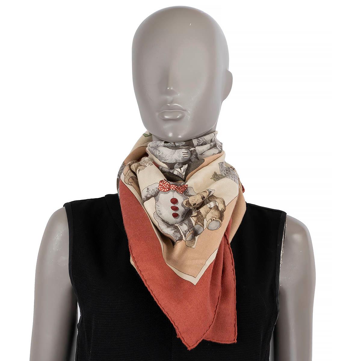 HERMES burgundy cashmere silk CONFIDENTS DES COEURS 90 Scarf For Sale 1