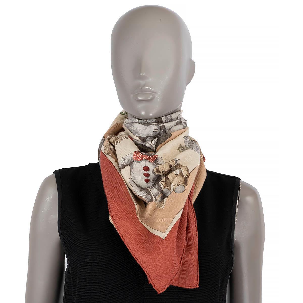 HERMES burgundy cashmere silk CONFIDENTS DES COEURS 90 Scarf  For Sale 1