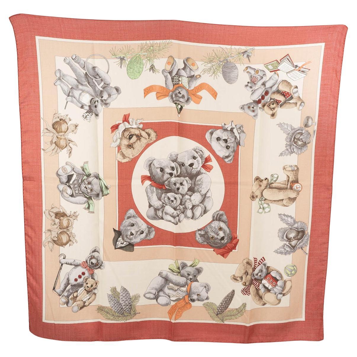 HERMES burgundy cashmere silk CONFIDENTS DES COEURS 90 Scarf For Sale