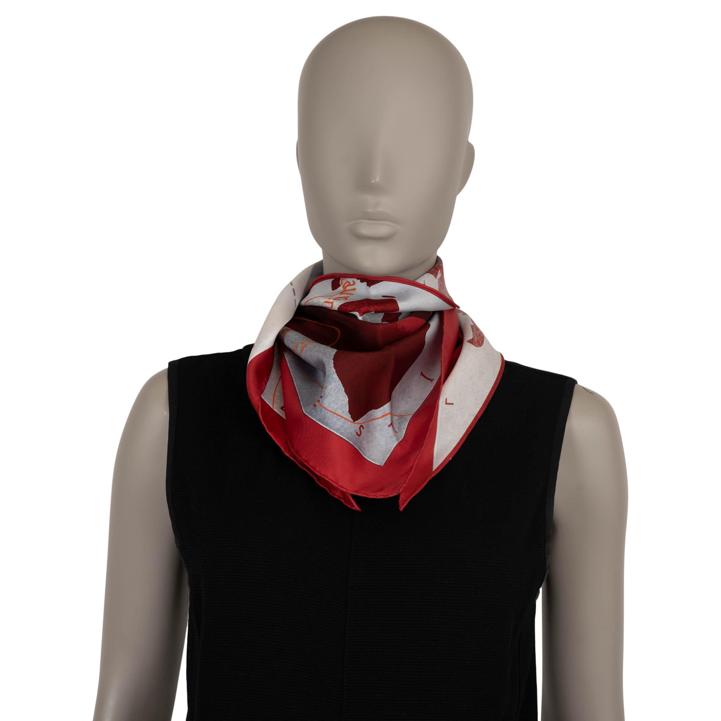 HERMES burgundy grey silk LE MONDE EST UNE FLEUVE POINTU Scarf For Sale 1