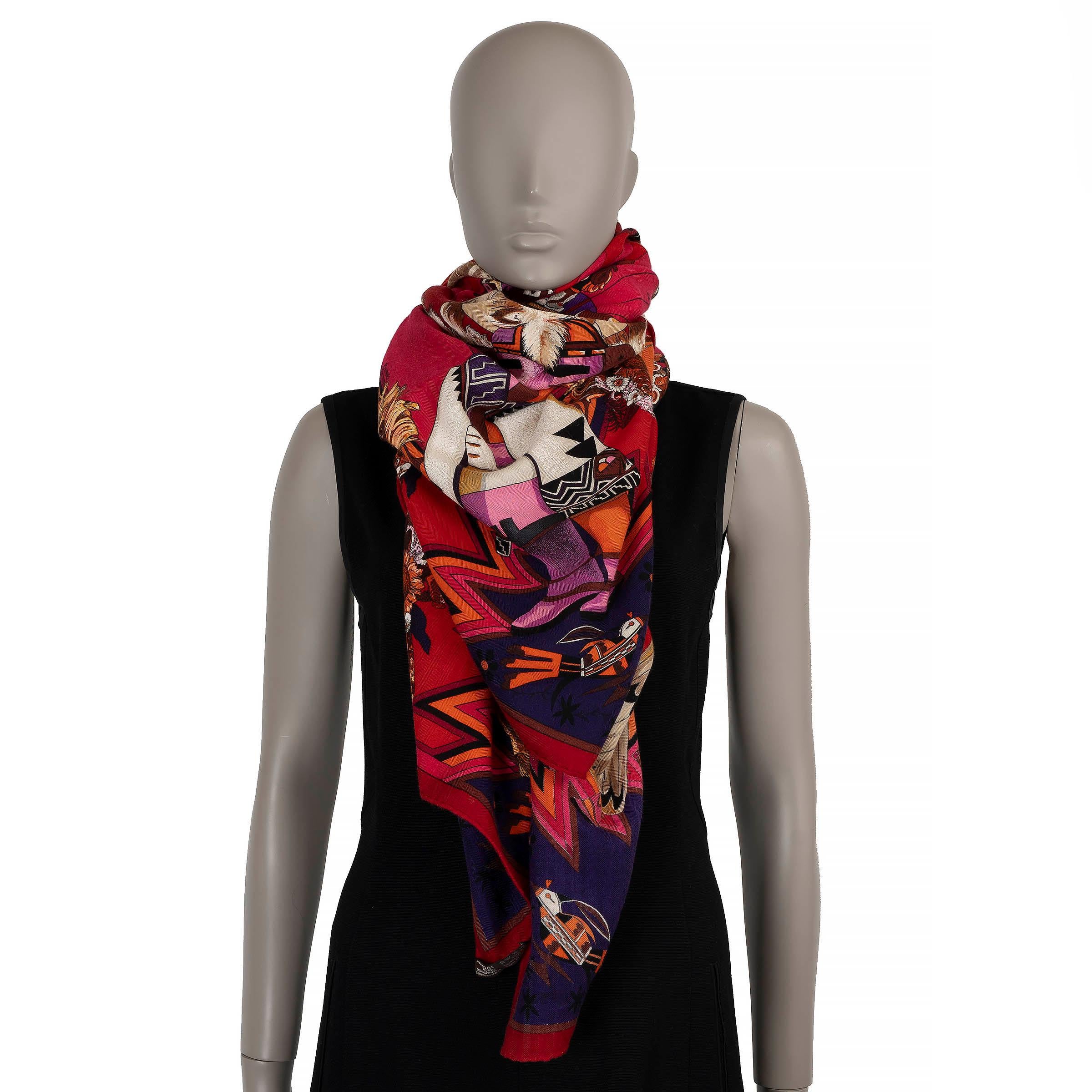 HERMES burgundy KACHINAS 140 Cashmere Shawl Scarf 1