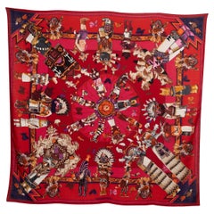 HERMES burgundy KACHINAS 140 Cashmere Shawl Scarf
