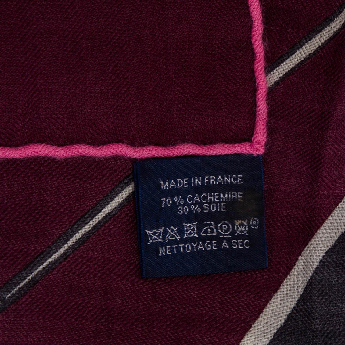 Hermes burgundy LAST NIGHT 100 Scarf silk cashmere PRUNE GRIS BUBBLE GUM In New Condition In Zürich, CH