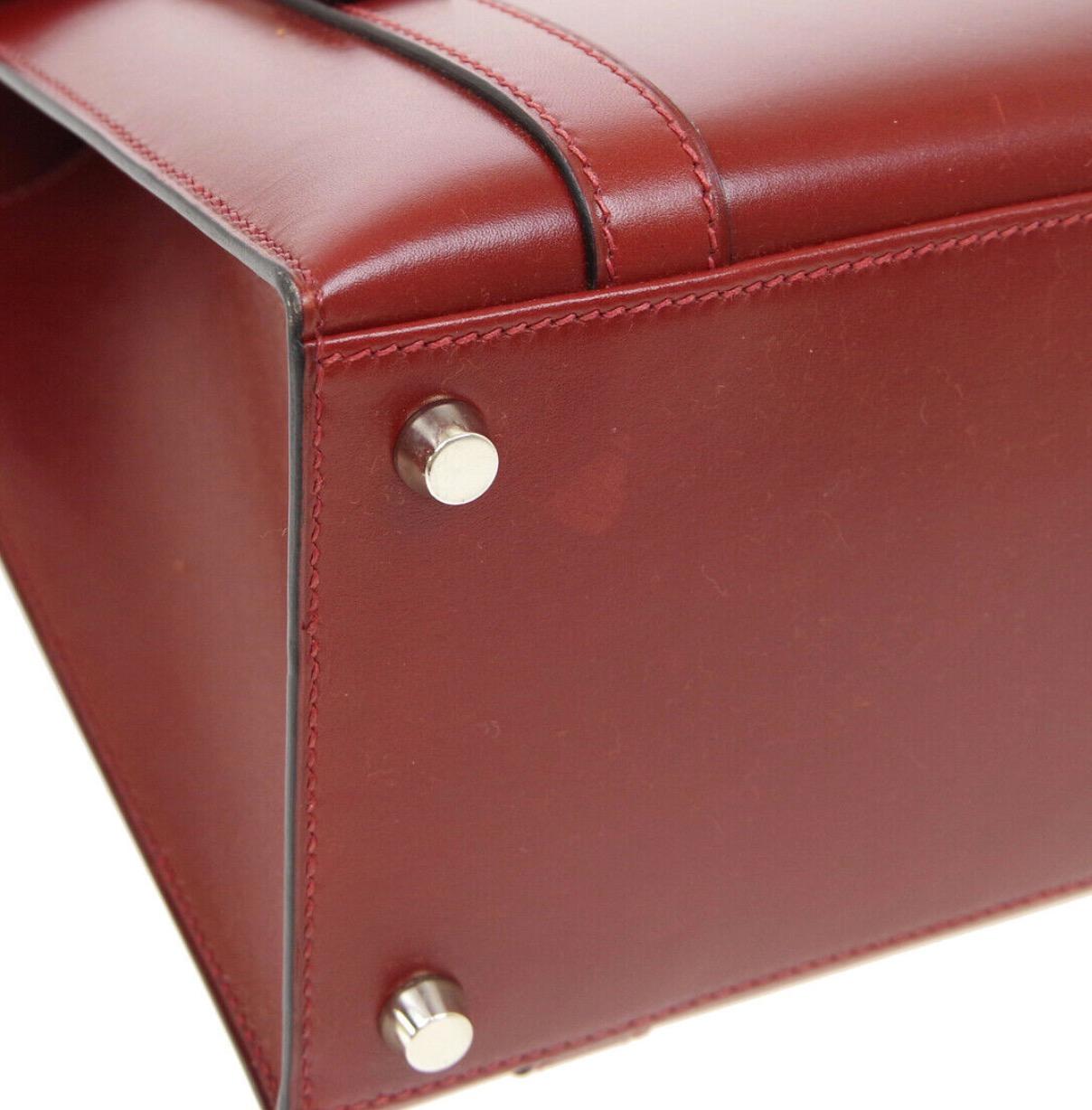 Hermes Burgundy Leather Gold Saddle Carryall Top Handle Satchel Kelly Flap Bag 1