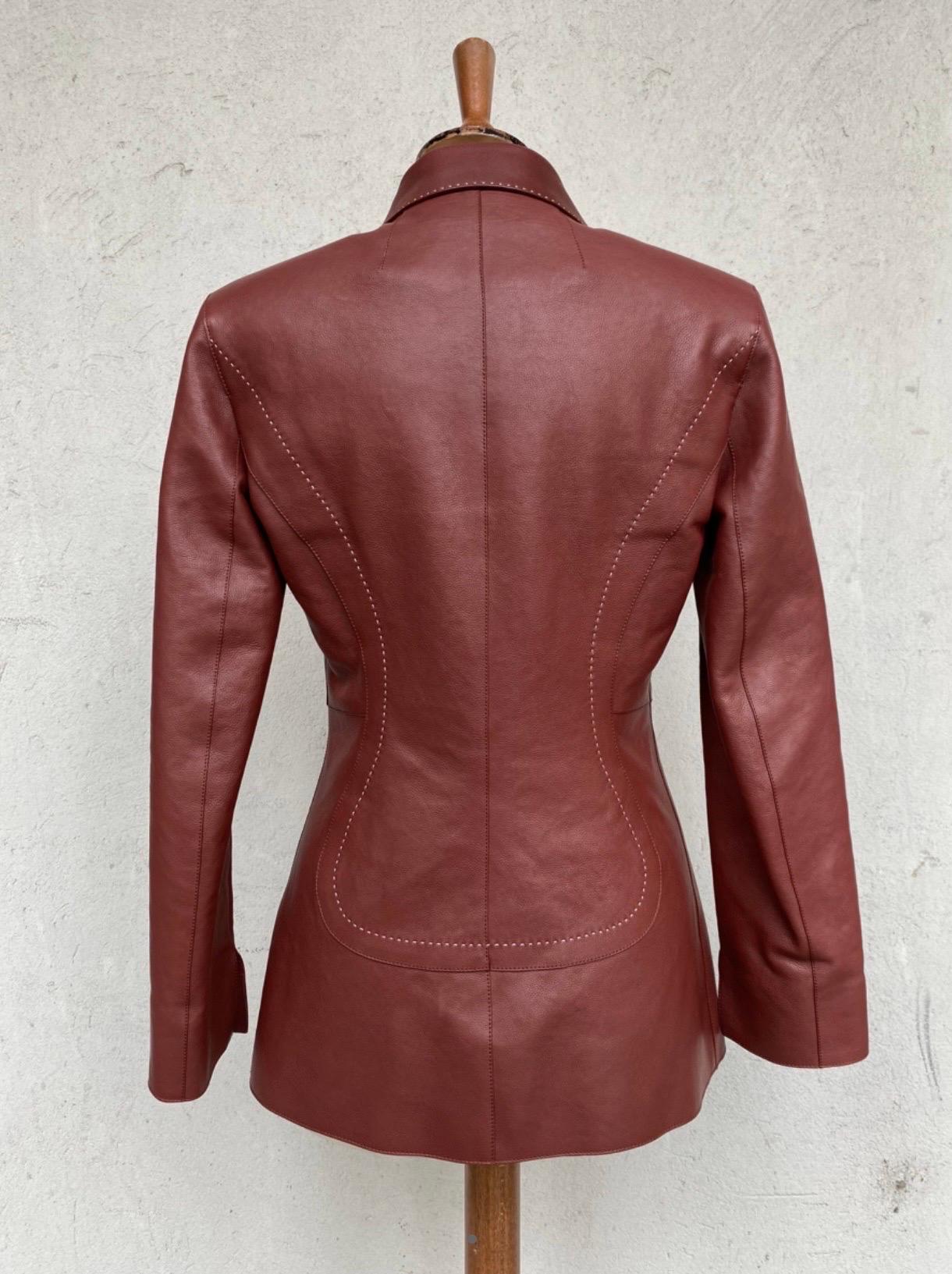 Women's or Men's Hermes burgundy leather jacket 