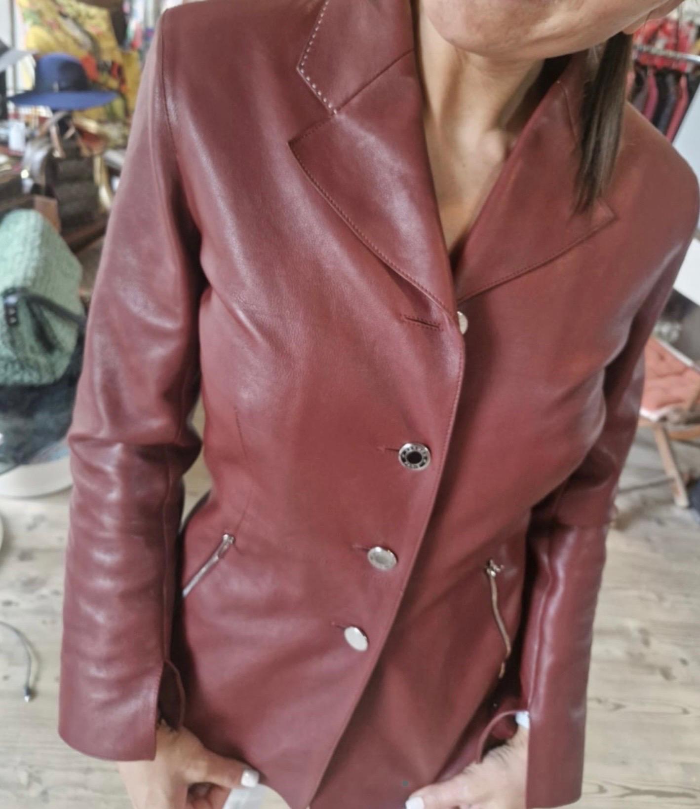 Hermes burgundy leather jacket  3