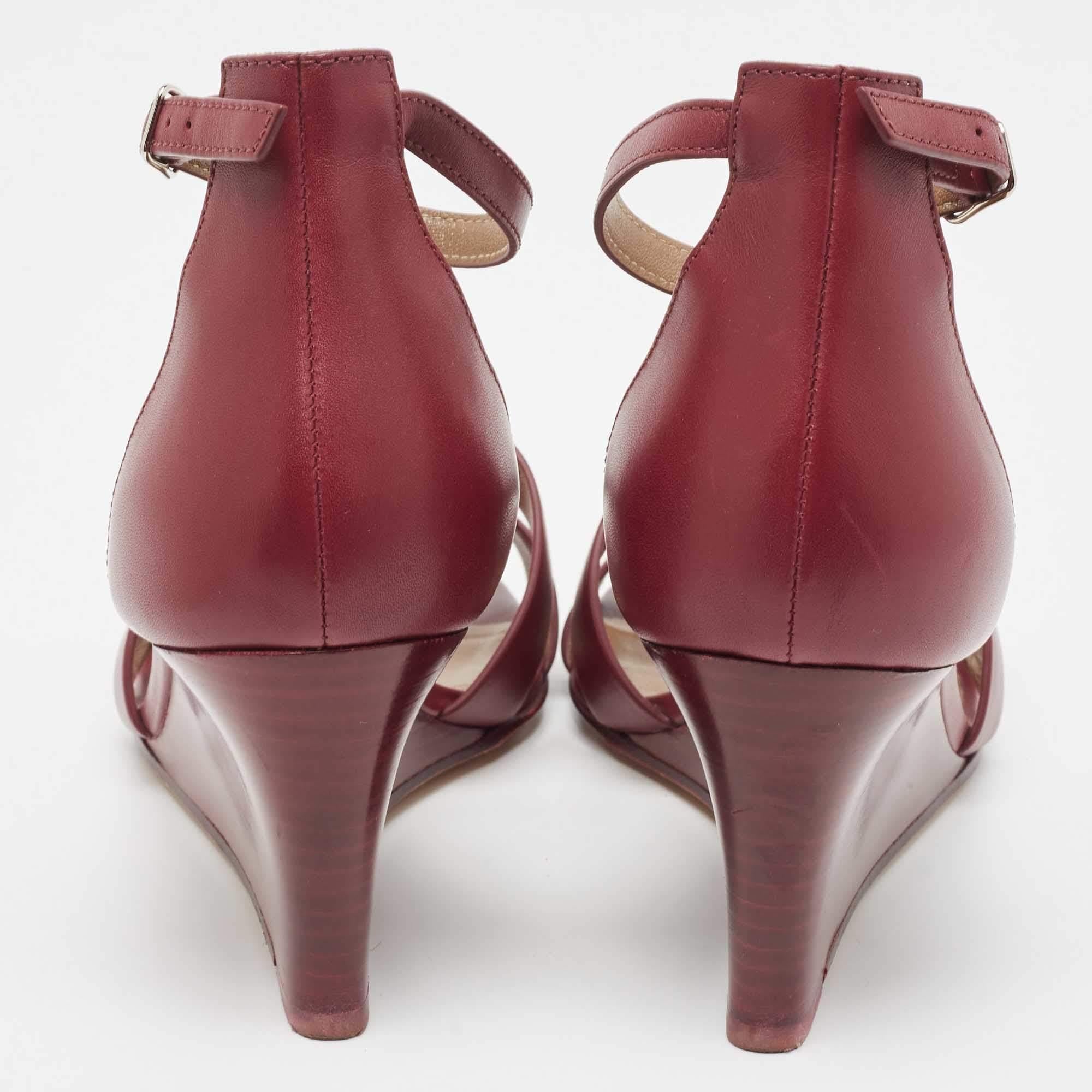 Hermes Burgundy Leather Legend Sandals Size 37.5 1