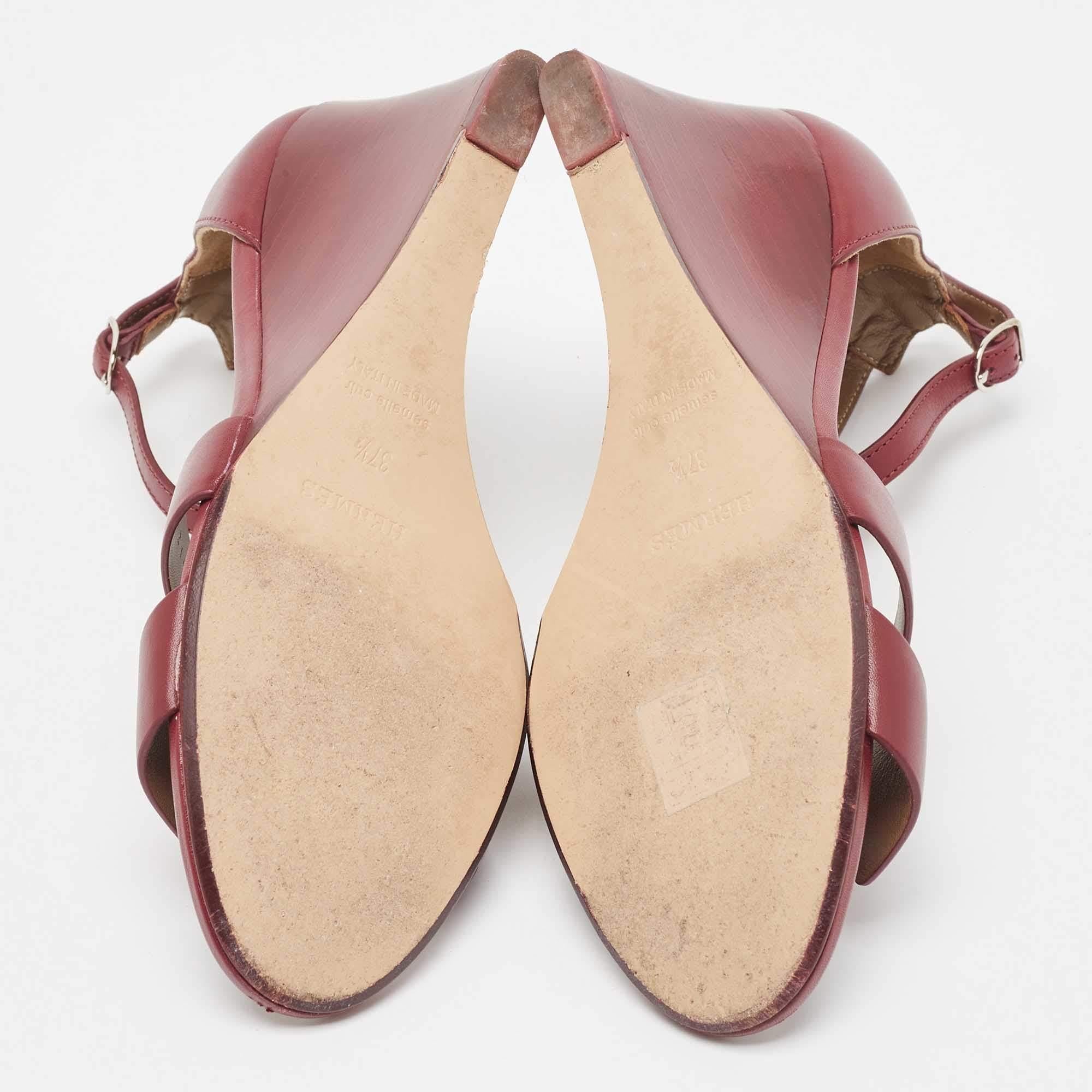 Hermes Burgundy Leather Legend Sandals Size 37.5 2