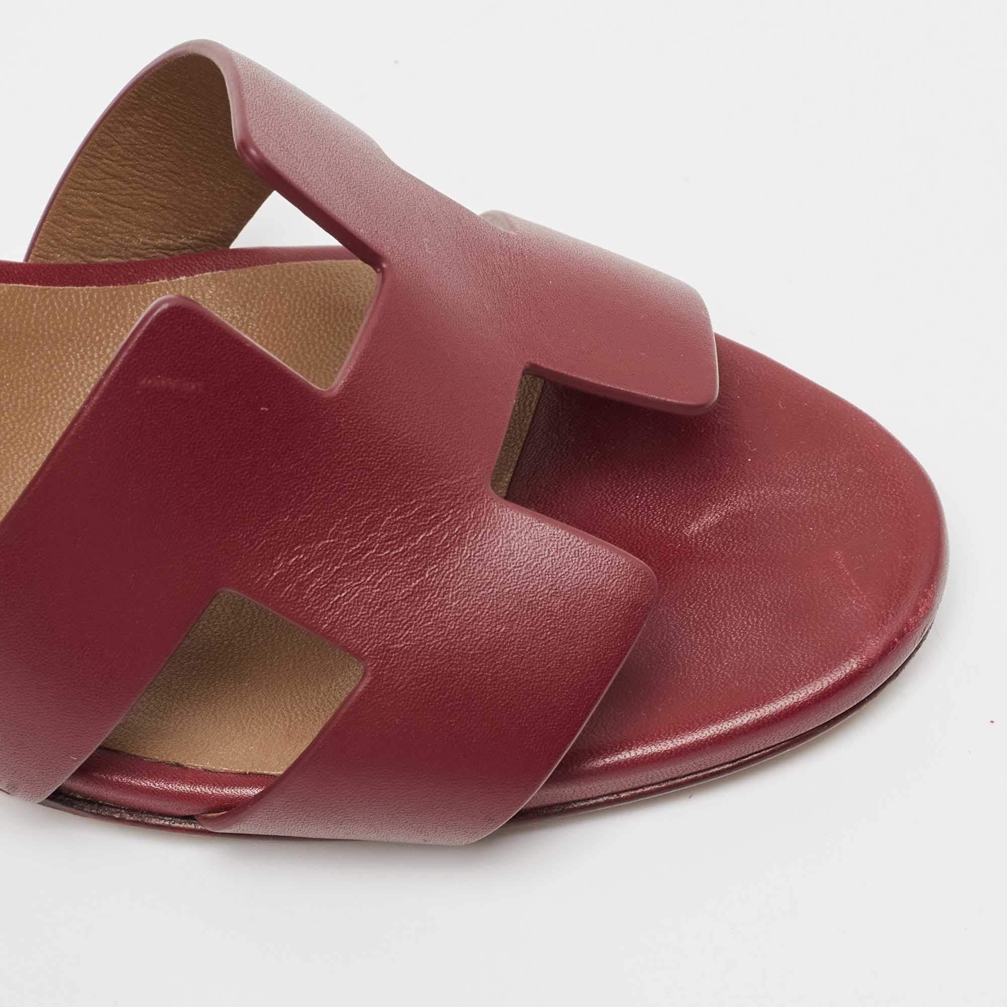 Hermes Burgundy Leather Legend Sandals Size 37.5 3