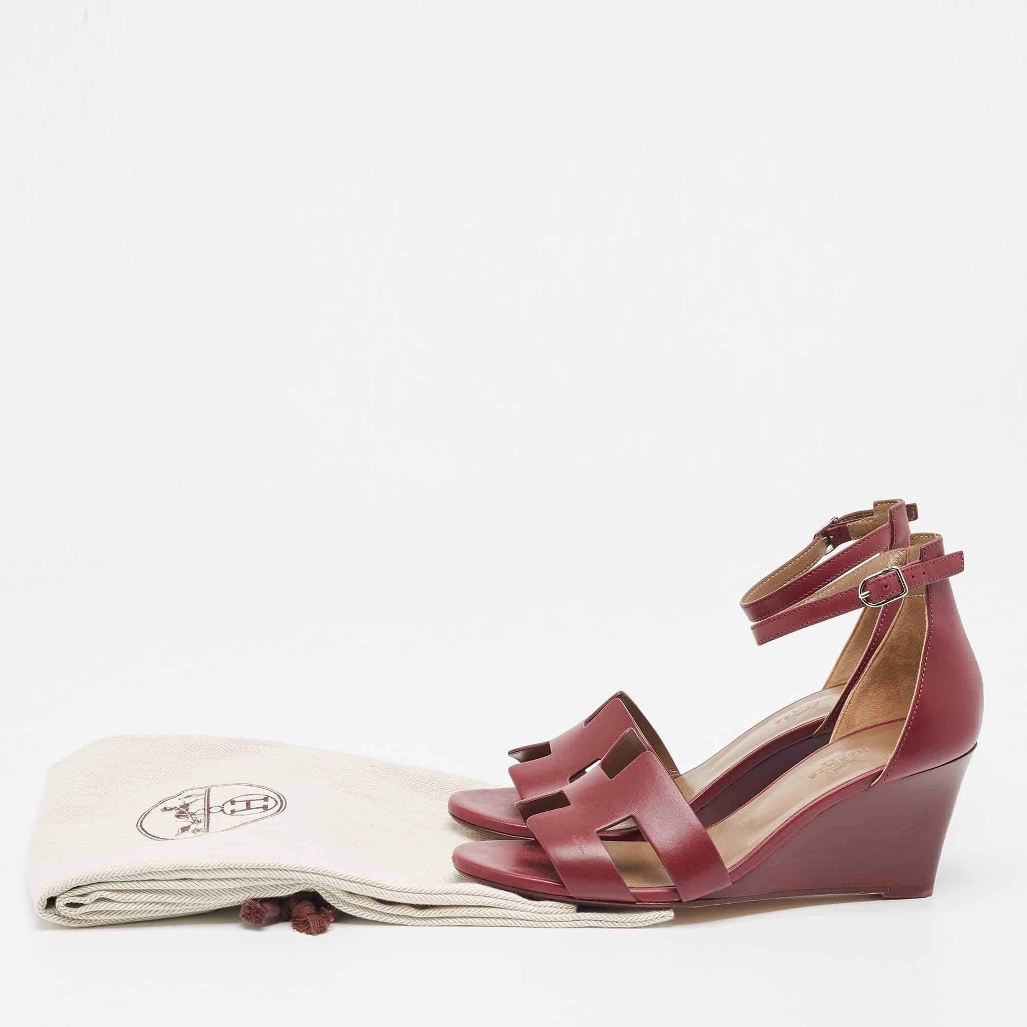 Hermes Burgundy Leather Legend Sandals Size 37.5 5