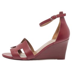 Hermes Burgundy Leather Legend Sandals Size 37.5