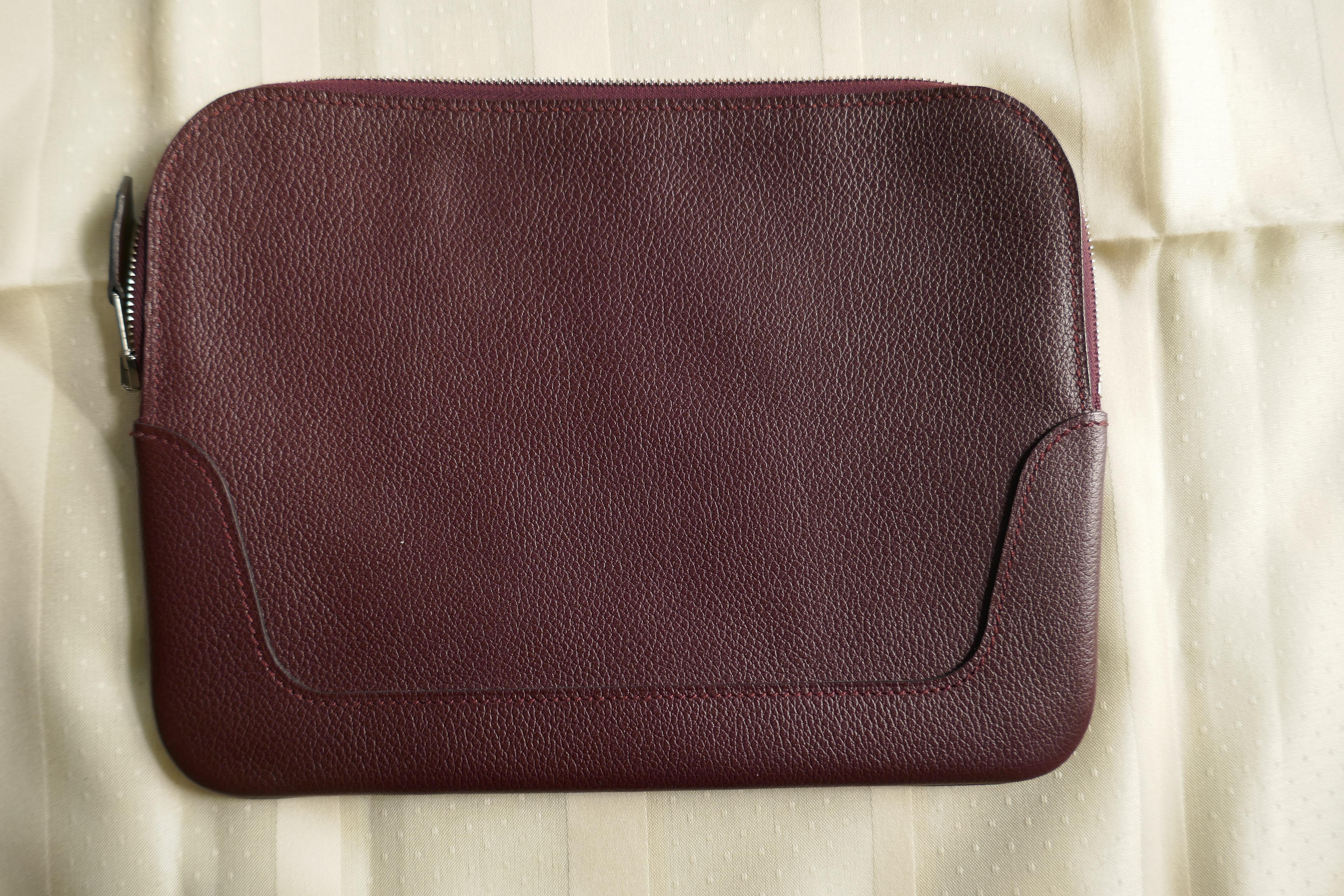 Black Hermes Burgundy Leather Plum Clutch Bag. Pochette. Wallet  For Sale