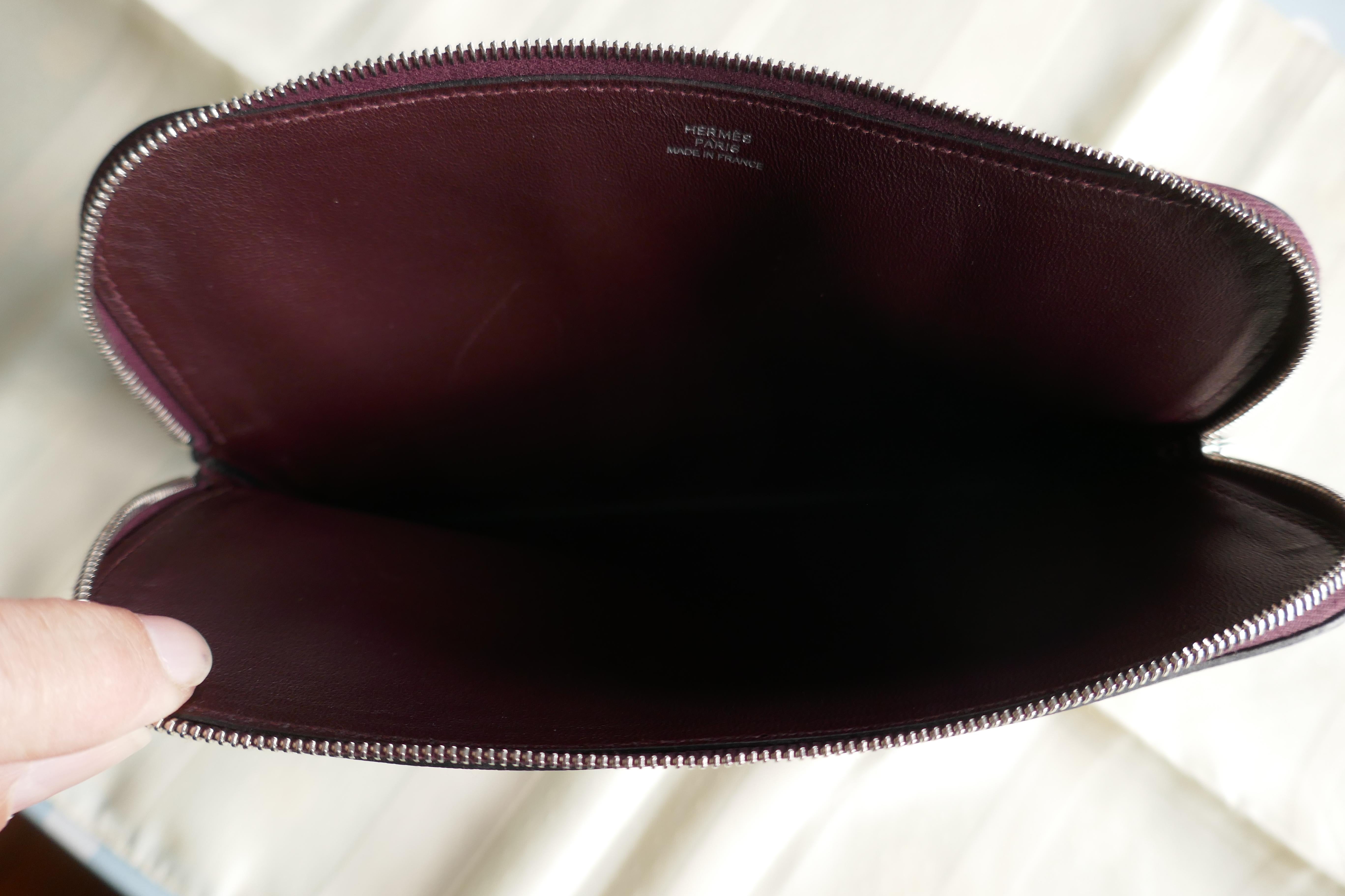 Women's or Men's Hermes Burgundy Leather Plum Clutch Bag. Pochette. Wallet  For Sale
