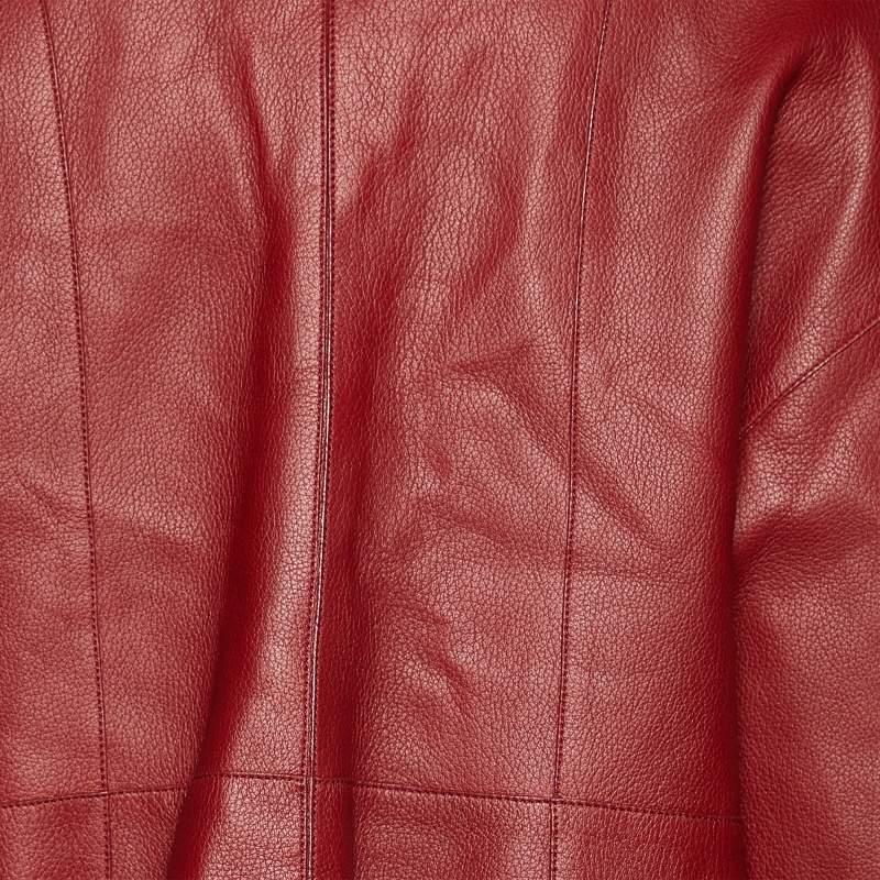 Hermes Burgundy Leather Strap Detail Jacket L In Excellent Condition In Dubai, Al Qouz 2