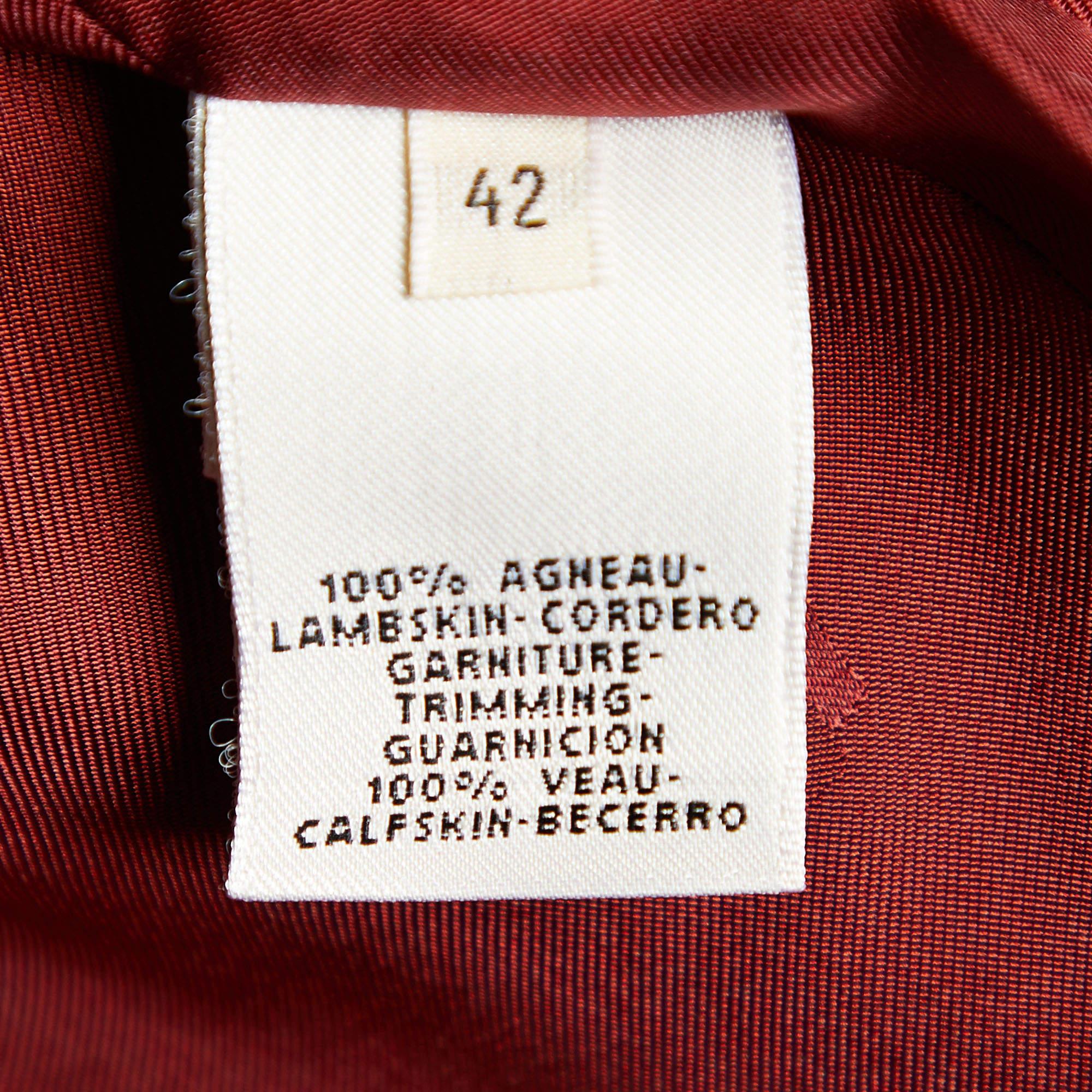 Hermes Burgundy Leather Strap Detail Jacket L 1