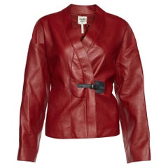 Hermes Burgundy Leather Strap Detail Jacket L