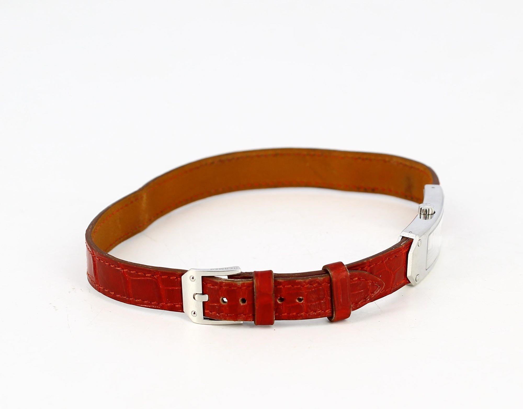 Women's or Men's Hermes Burgundy Leather Watch For Sale
