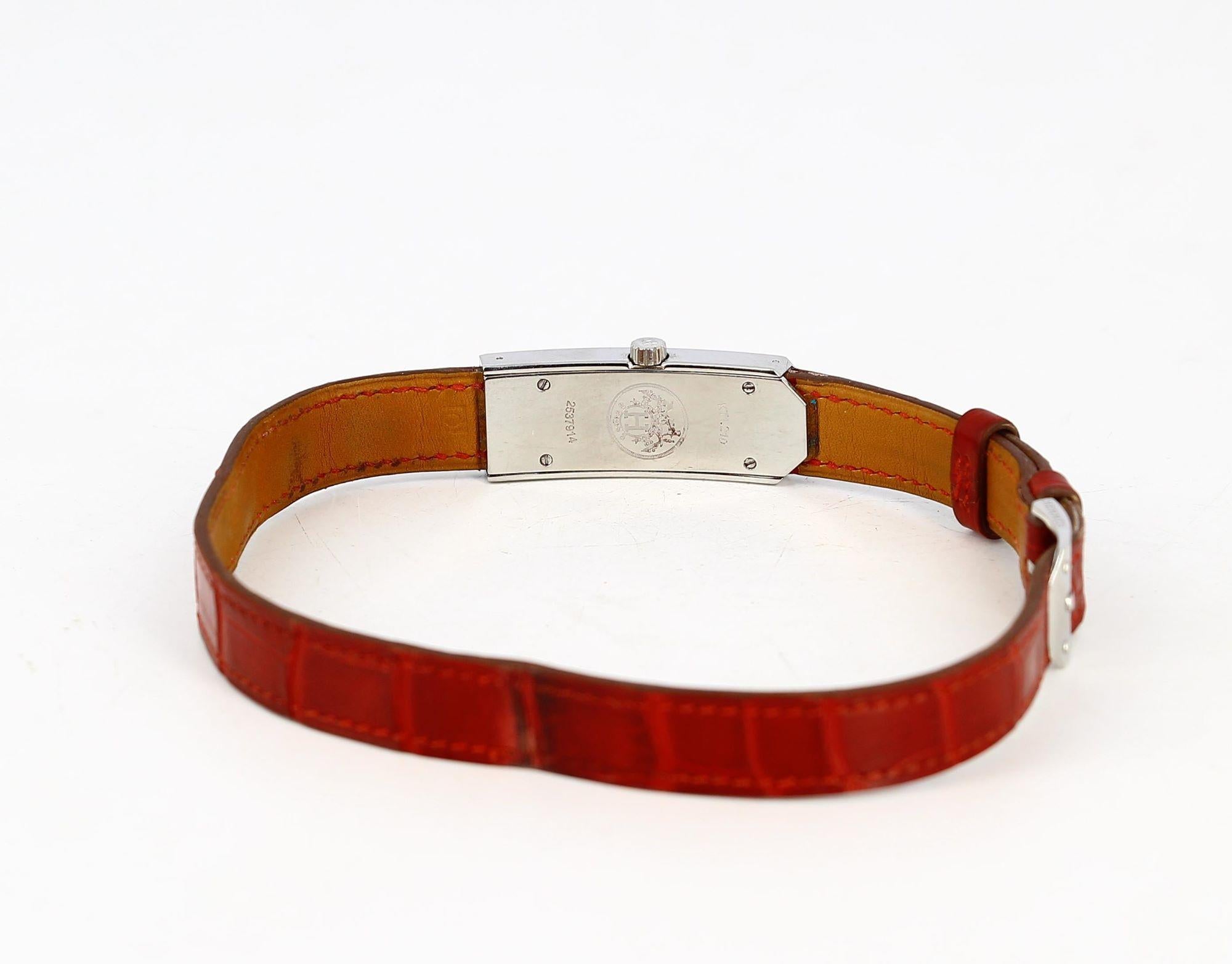 Hermes Burgundy Leather Watch For Sale 3