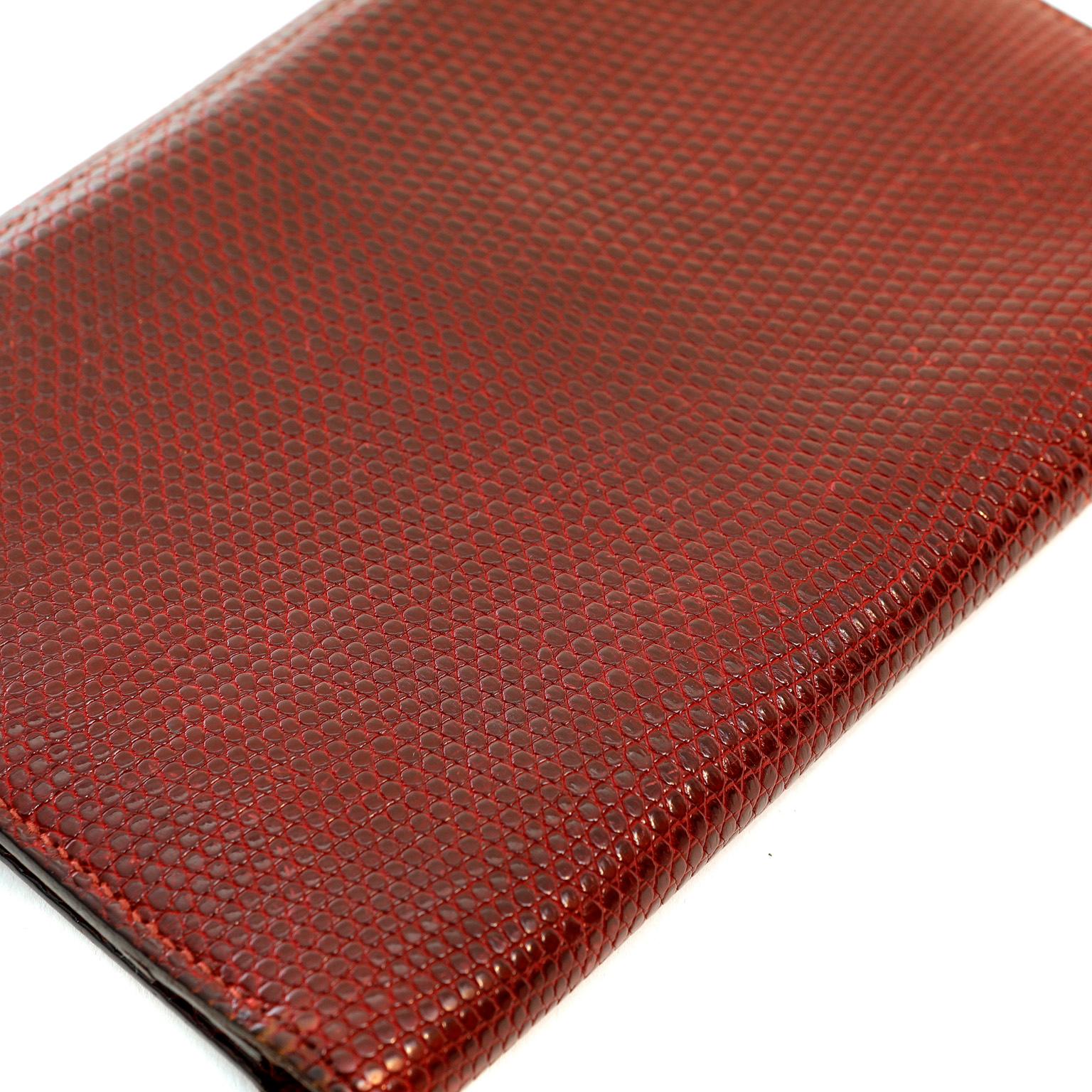 Brown Hermès Burgundy Lizard Billfold Wallet For Sale