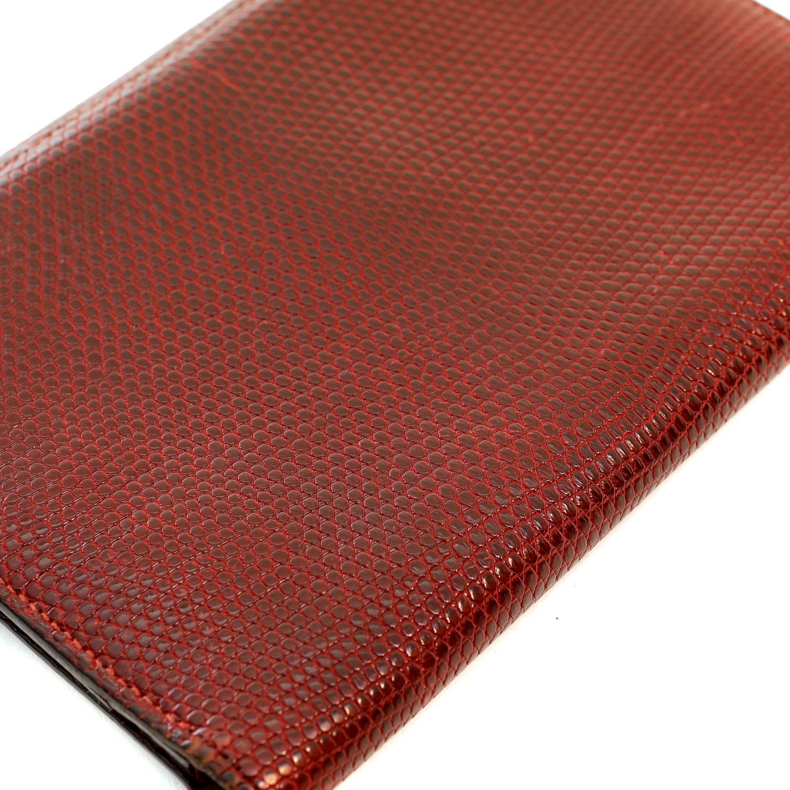 Brown Hermès Burgundy Lizard Billfold Wallet For Sale