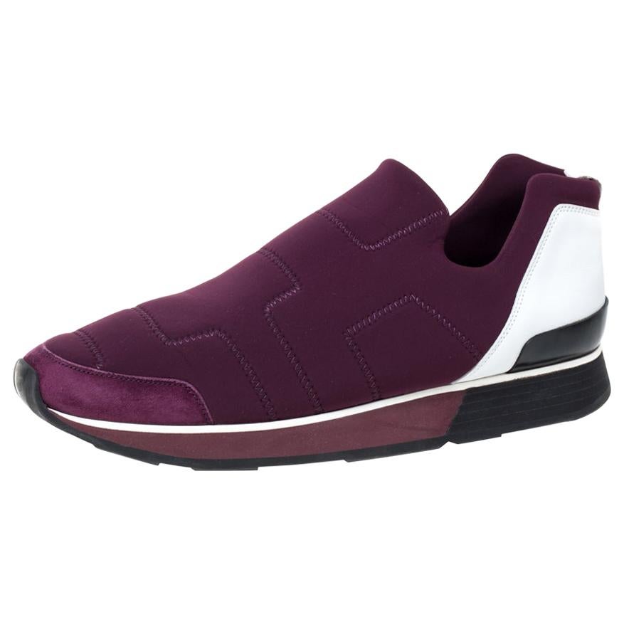 Hermes Burgundy Neoprene and Leather Miles Slip On Sneakers Size 41