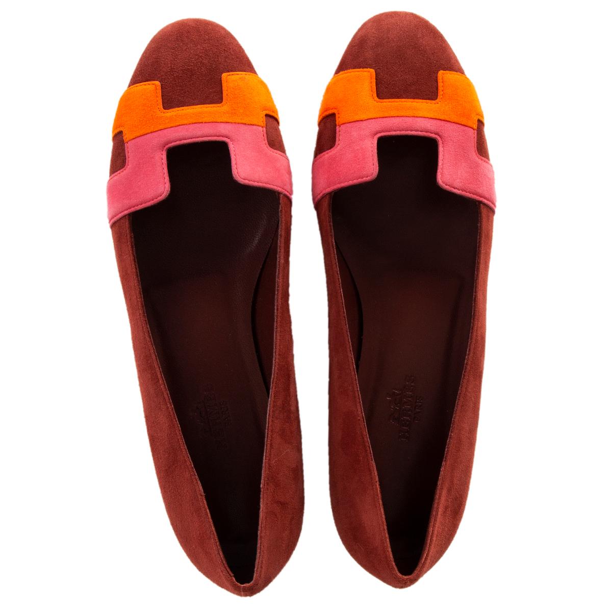 Women's HERMES burgundy pink orange suede NICE Ballet Flats Shoes 36 For Sale
