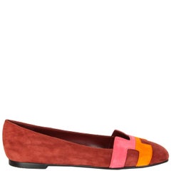 HERMÈS Chaussures de ballet en daim rose bordeaux et orange, 36