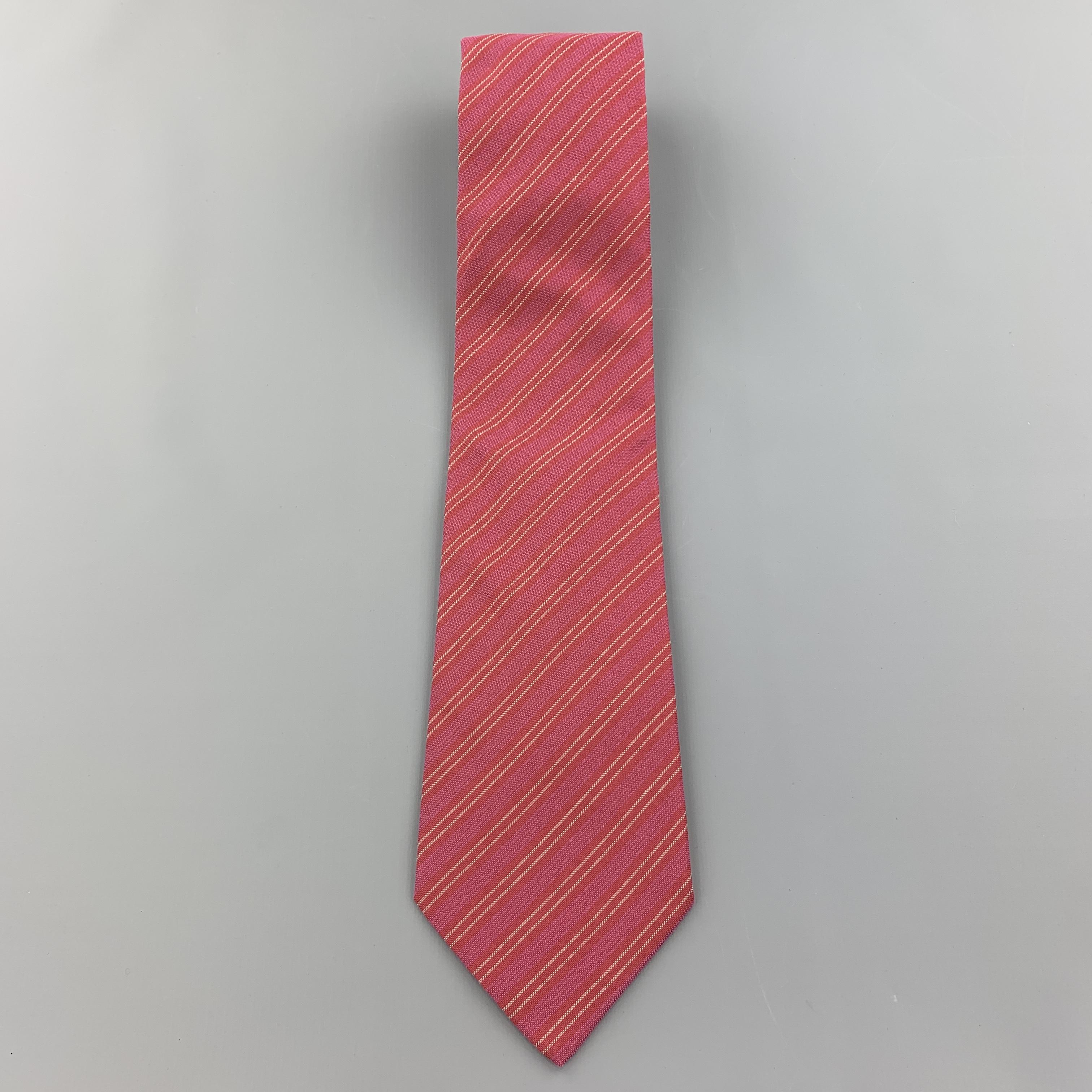 HERMES Burgundy & Raspberry Red Diagonal Stripe Silk Tie In Excellent Condition In San Francisco, CA