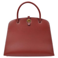 HERMES Burgundy Red Leather Dalvy 30 Gold Evening Top Handle Tote Bag