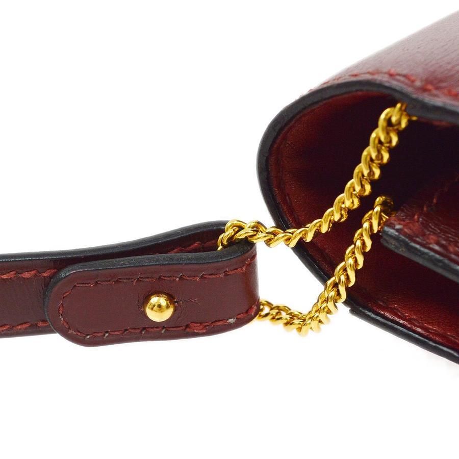 Hermes Burgundy Red Leather Gold 'H' Logo Envelope Clutch Shoulder Flap Bag In Good Condition For Sale In Chicago, IL
