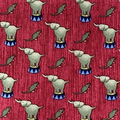 HERMES Burgundy Silk Elephant & Mouse Tie 7681 TA