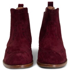 HERMES burgundy suede BRIGHTON Brogue Chelsea Ankle Boots Shoes 39