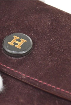 HERMES Burgundy Suede Gold Hardware Rio Evening Party Envelope Clutch Bag