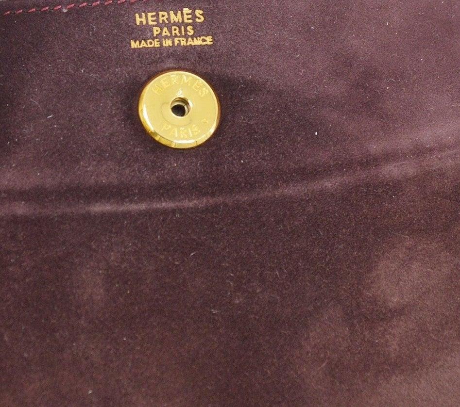 HERMES Burgundy Suede Gold Hardware Rio Evening Party Envelope Clutch Bag  1