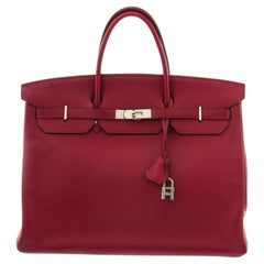 Hermes Burgundy Togo Leather Brikin 40cm Satchel Bag