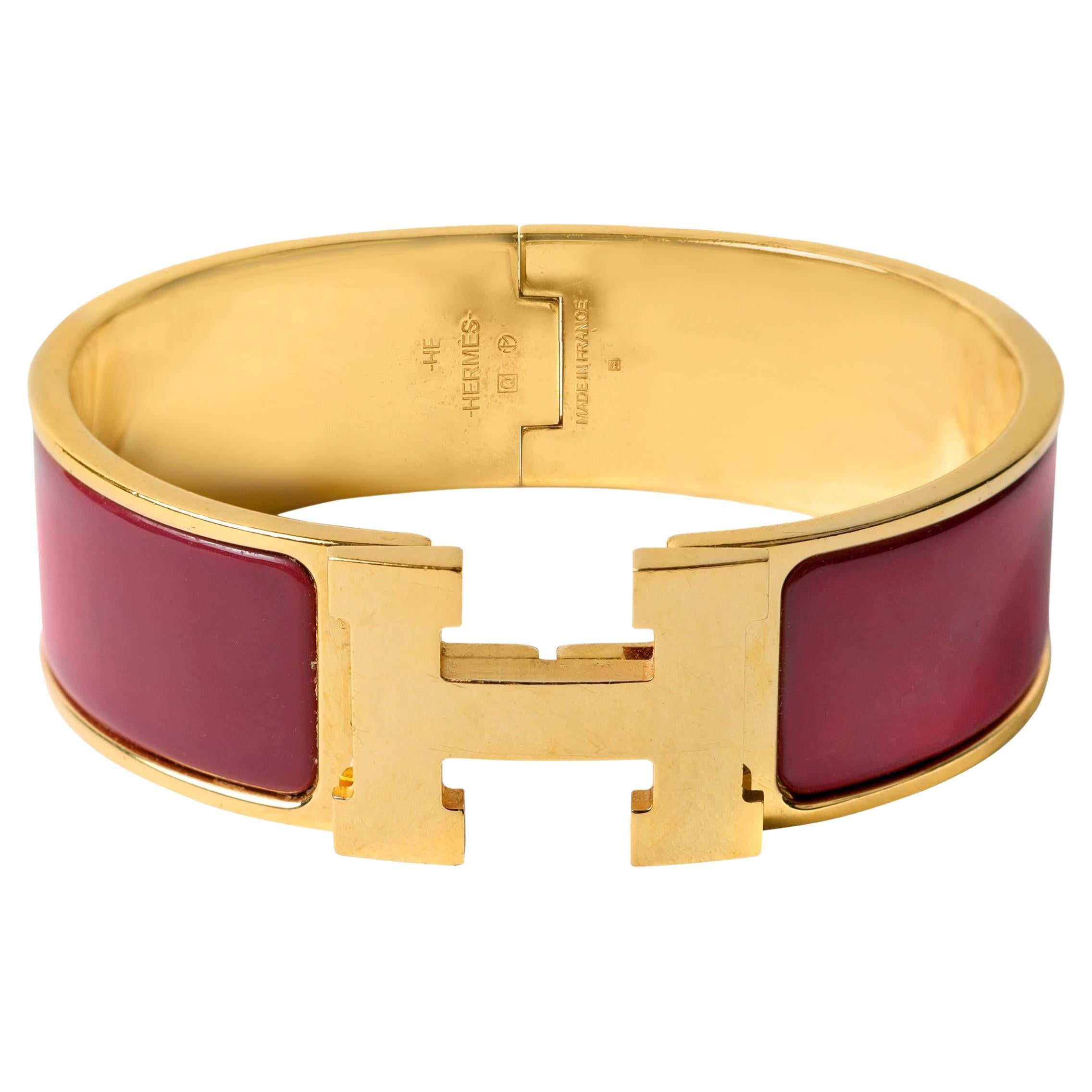 Hermès Burgundy Wide Clic Clac H Bracelet Cuff