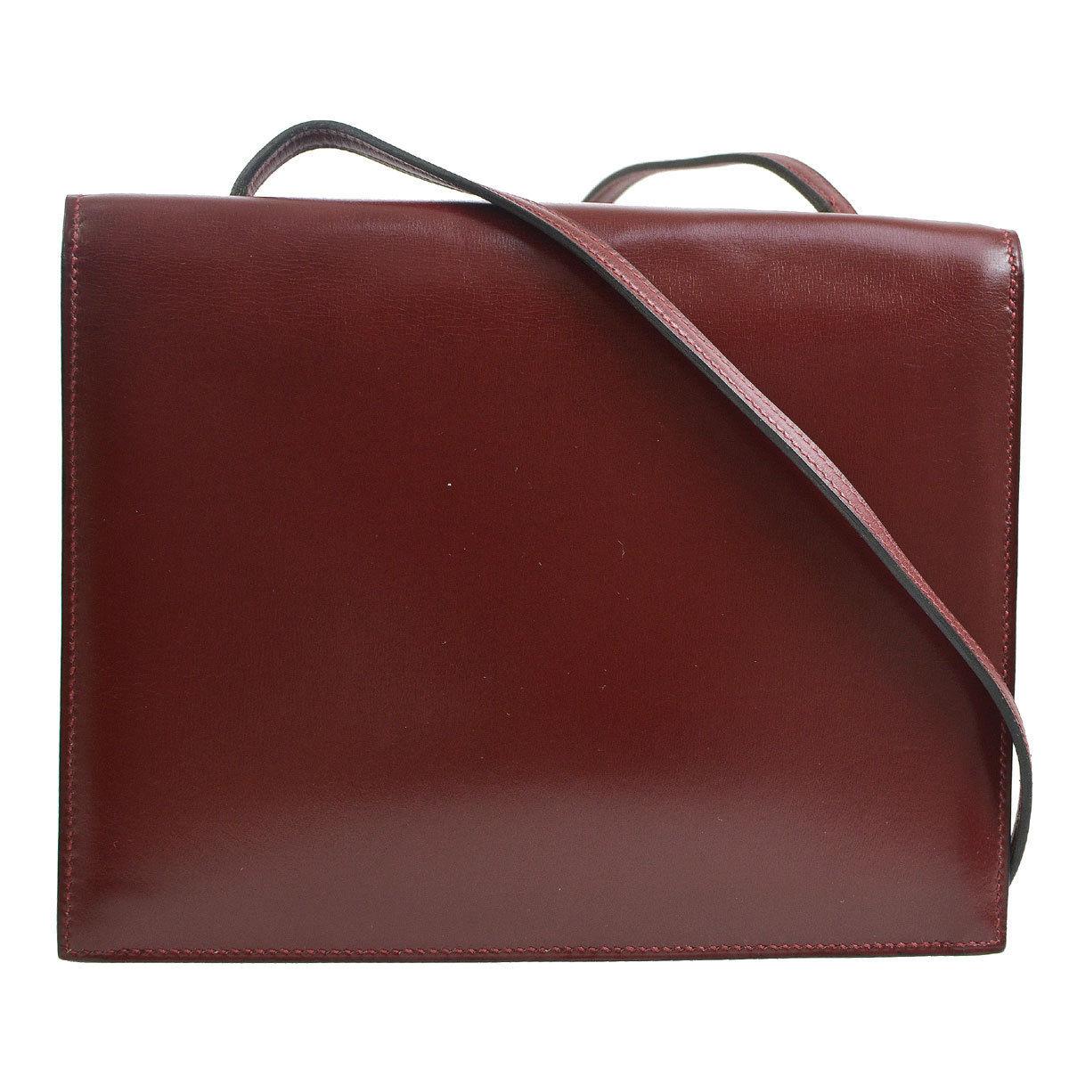 Brown Hermes Burgundy Wine Leather Gold Hermes Toggle Evening Shoulder Flap Bag