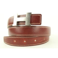 Hermès Burgundy x Black 24mm Reversible H Logo Belt Kit Matte Silver 408h528