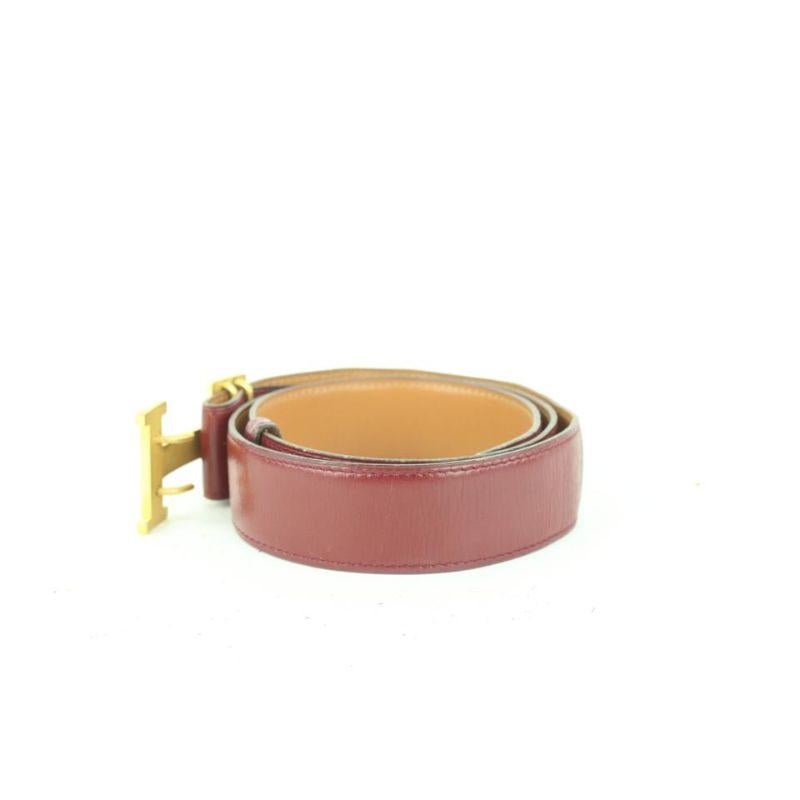 Women's Hermès Burgundy x Brown 32mm Reversible H Logo Belt Kit 200her84 For Sale