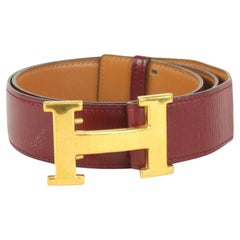 Hermès - Ceinture réversible marron et bourgogne avec logo H, 32 mm, 200her84