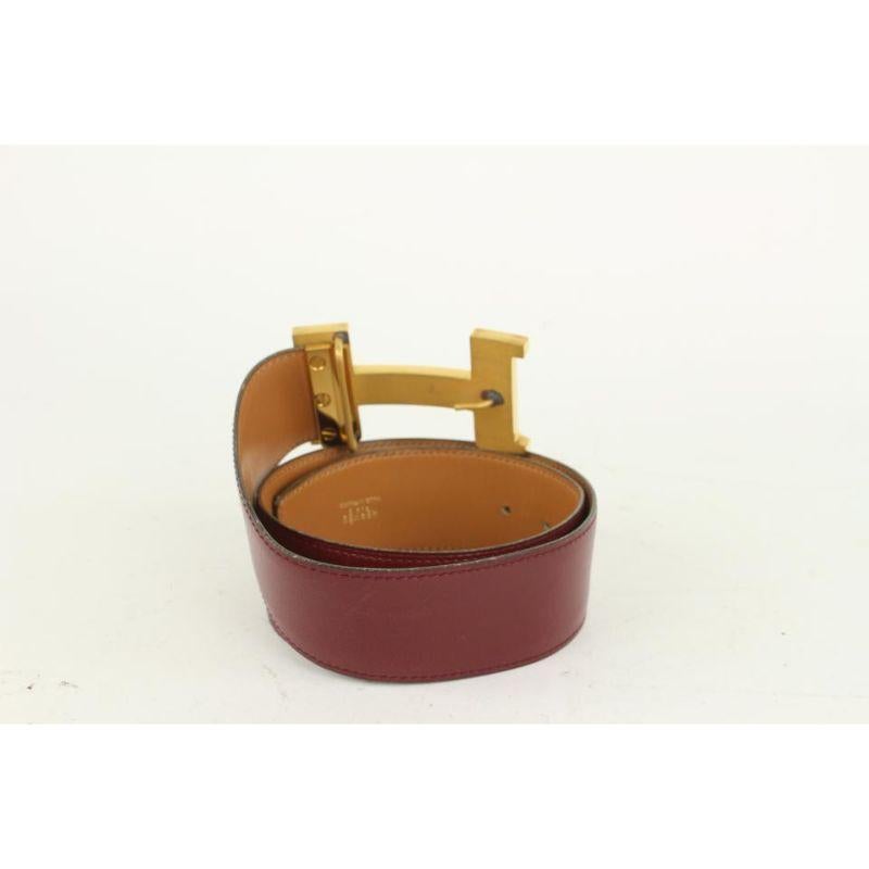Hermès Burgundy x Gold 42mm H Logo Constance Belt 1014h13 In Good Condition For Sale In Dix hills, NY