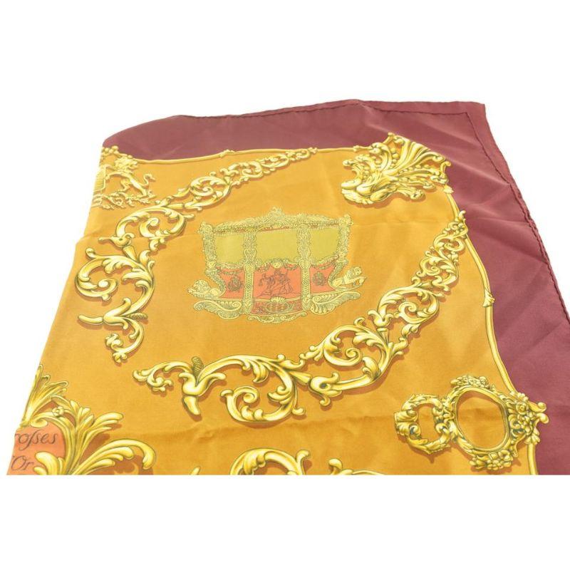 Women's Hermès Burgundy x Gold Silk Carrosses D'or Silk Scarf 704her319